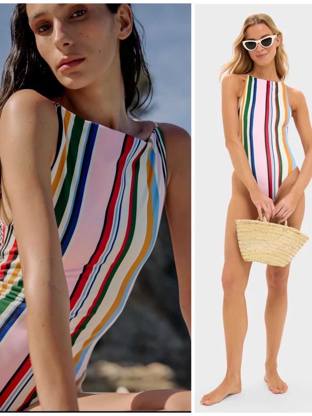 NWT Cala De La Cruz Romanrosa Audrey One Piece Swimsuit Striped Multicolor Sz S
